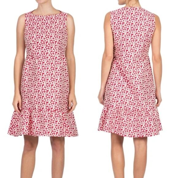 CH Carolina Herrera Red and White Printed Ruffle Dress - Size 8 - Picture 2 of 2